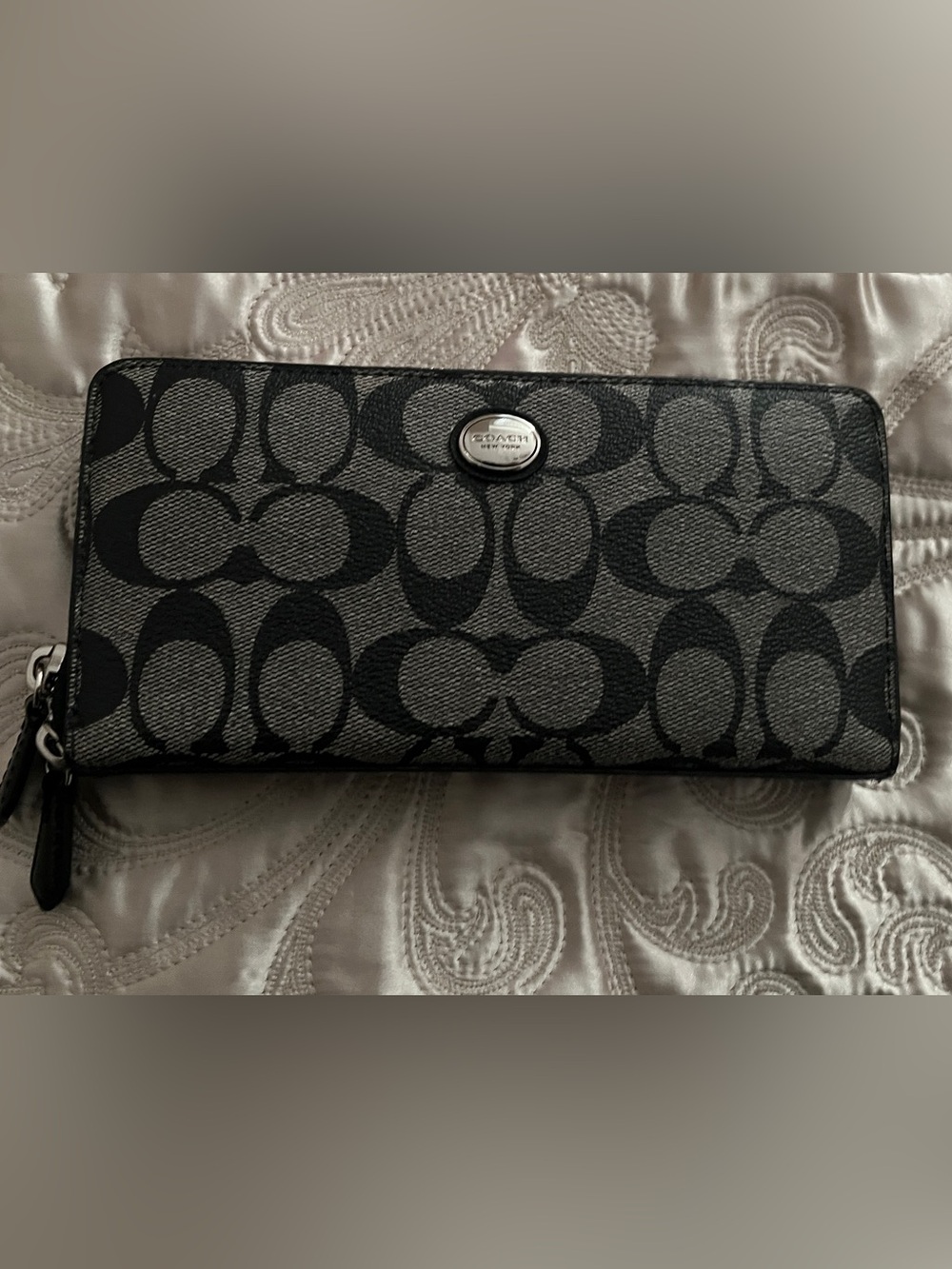 Coach Black & Gray Signature Continental Wallet